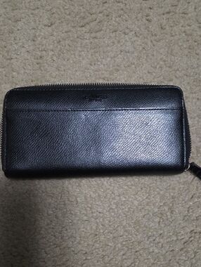 Coach Black Pebbled Leather Zip Wallet